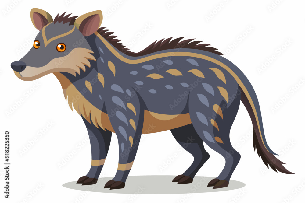 Fototapeta premium Cartoon illustration of a spotted hyena with brown and blue fur