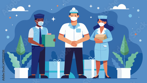 Celebrating Essential Workers: Highlighting essential workers like healthcare professionals, first responders, and delivery drivers in a celebratory setting.
