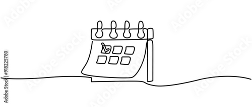 Calendar continuous one line drawing vector illustration, calendar continuous line drawing. One line art of calendar, memorable date, countdown, holiday, weekday and weekend. vector illustration