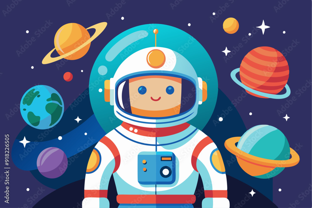 Fototapeta premium Astronaut in Space Suit Surrounded by Planets and Stars