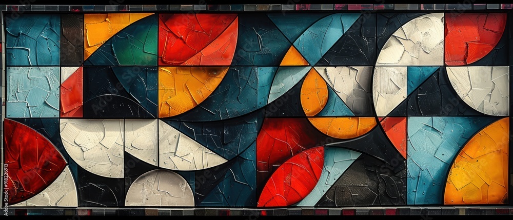 Fototapeta premium Cubist composition, fragmented forms, geometric shapes, bold outlines.