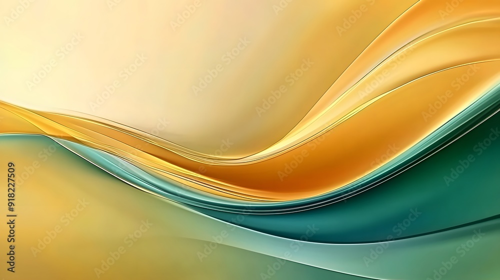 Fototapeta premium Golden-Teal Abstract Background with Soft Edges and Blurred Details, Elegantly Flowing Curves and Harmonious Color Gradient, Capturing a Modern, Minimalist Aesthetic