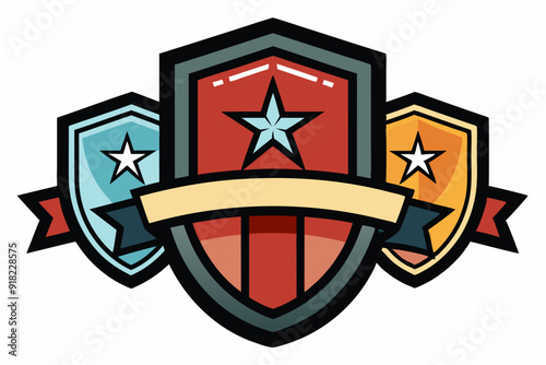 Three Shields with Stars and a Ribbon Banner