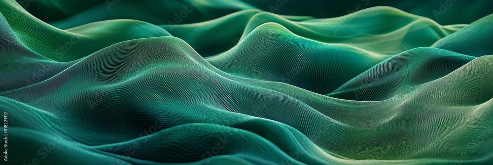 Obraz premium Abstract Green Wavy Background - A digital representation of rolling hills, symbolizing growth, fluidity, change, nature, and technology.