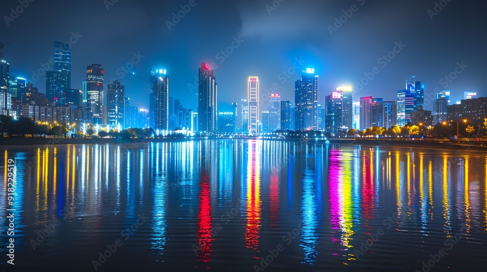 Night Cityscape with Reflections Night Cityscape with Reflections