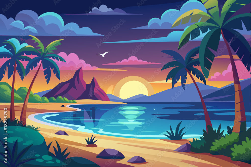 Tropical Sunset with Palm Trees and a Calm Ocean Tropical Sunset with Palm Trees and a Calm Ocean