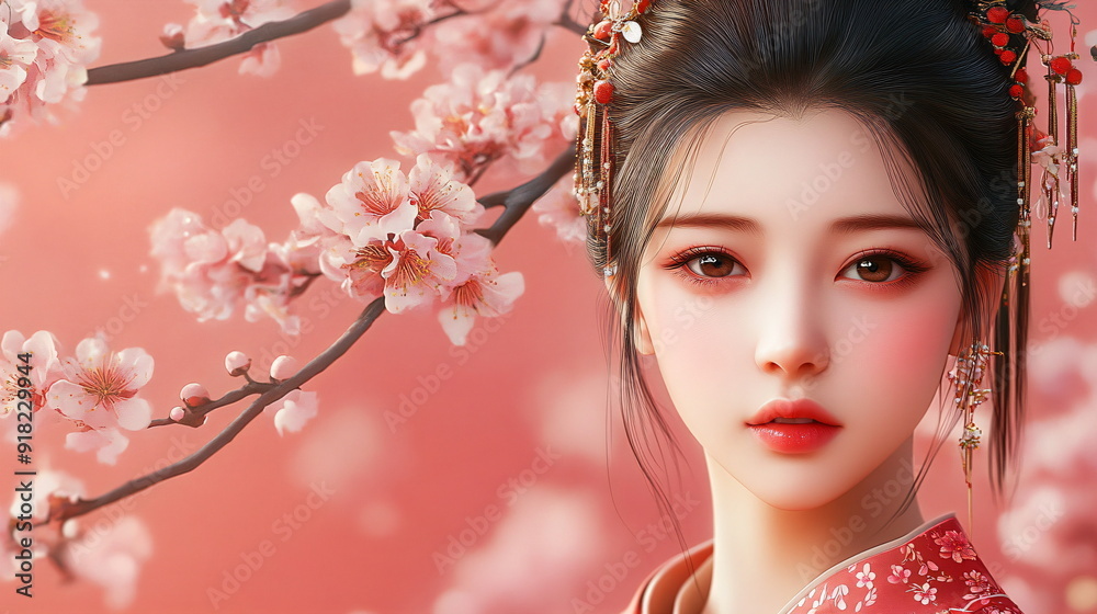 chinese beautiful girl with plum blossoms chinese beautiful girl with plum blossoms