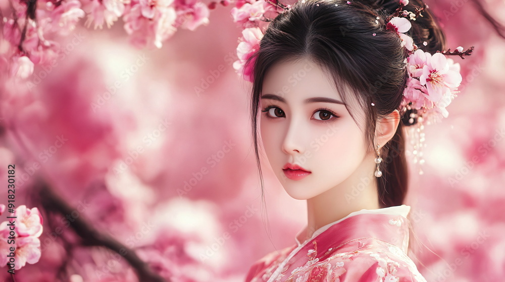 chinese beautiful woman with plum blossoms chinese beautiful woman with plum blossoms