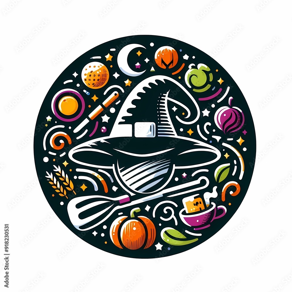 Circular logo with cooking attributes Circular logo with cooking attributes