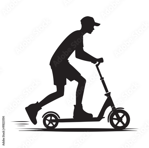 Two wheeled vehicles and riders icon, black color silhouette, white background.