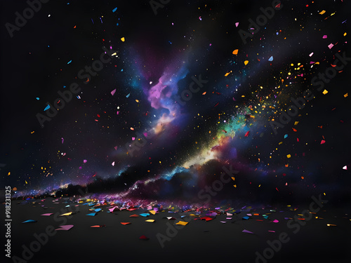   limmering Stardust: Radiant Confetti on a Dark Canvas, confetti, set against a captivating dark background. photo