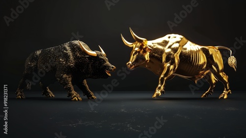 bull and bear financial infograhic stock market chart award in gold and black color with copyspace area as wide banner photo