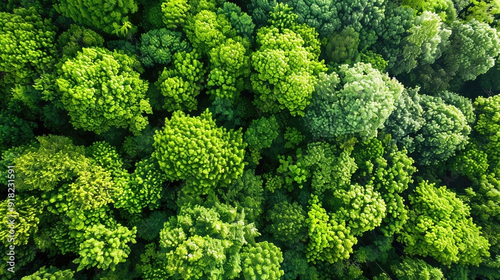 A lush green forest from above, showcasing a vibrant canopy of diverse trees and nature's beauty in full bloom. A lush green forest from above, showcasing a vibrant canopy of diverse trees and nature's beauty in full bloom.