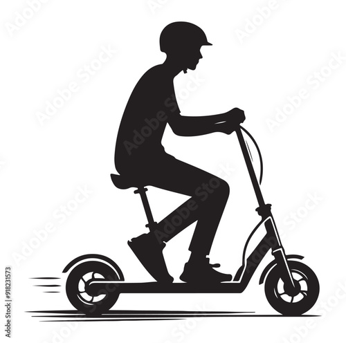 Two wheeled vehicles and riders icon, black color silhouette, white background.