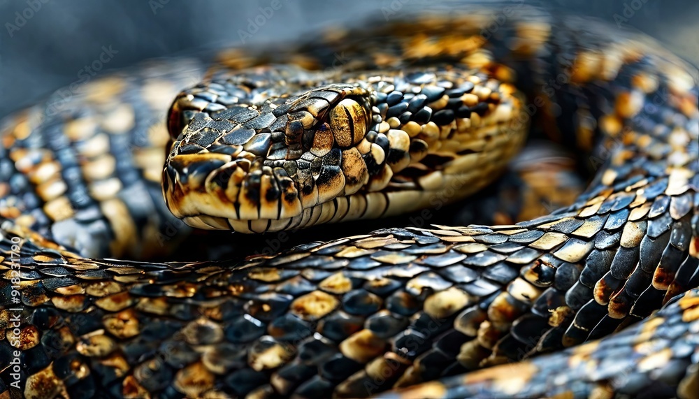 A snake with a black and brown body and a black head A snake with a black and brown body and a black head