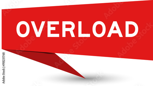 Red color speech banner with word overload on white background