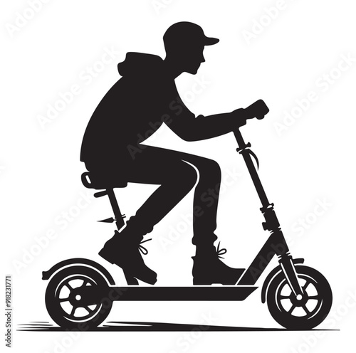Two wheeled vehicles and riders icon, black color silhouette, white background.