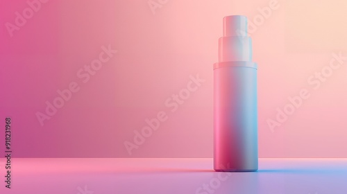 Stylish pink cosmetic bottle on vibrant background with gentle shadows, ideal for beauty product branding. Gradient hues and ample white space for creams, lotions, serums, and gels