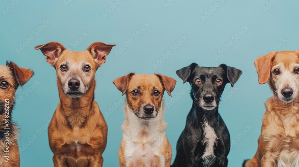 © Postproduction - Diverse homeless dogs ready for adoption showcasing various breeds and personalities.