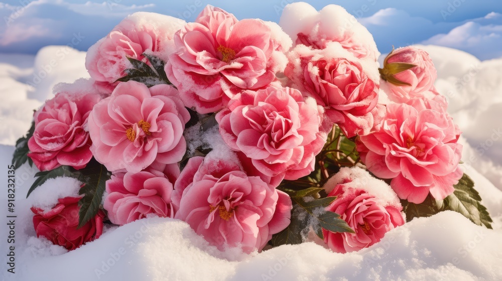 Pink Roses in Winter Snow Pink Roses in Winter Snow