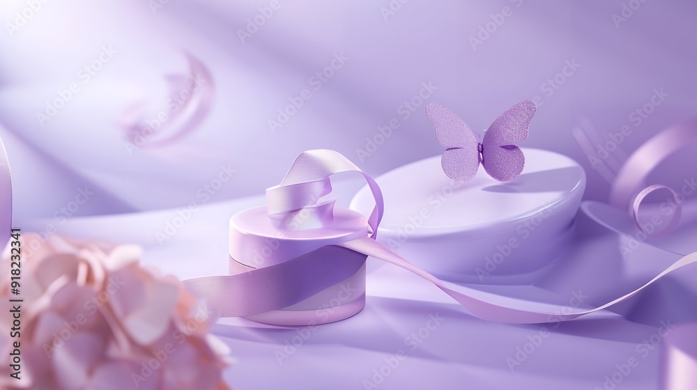 Cosmetic realistic modern shining background with cream. Body lotion in violet bottle with flying butterflies. Cosmetic realistic modern shining background with cream. Body lotion in violet bottle with flying butterflies.