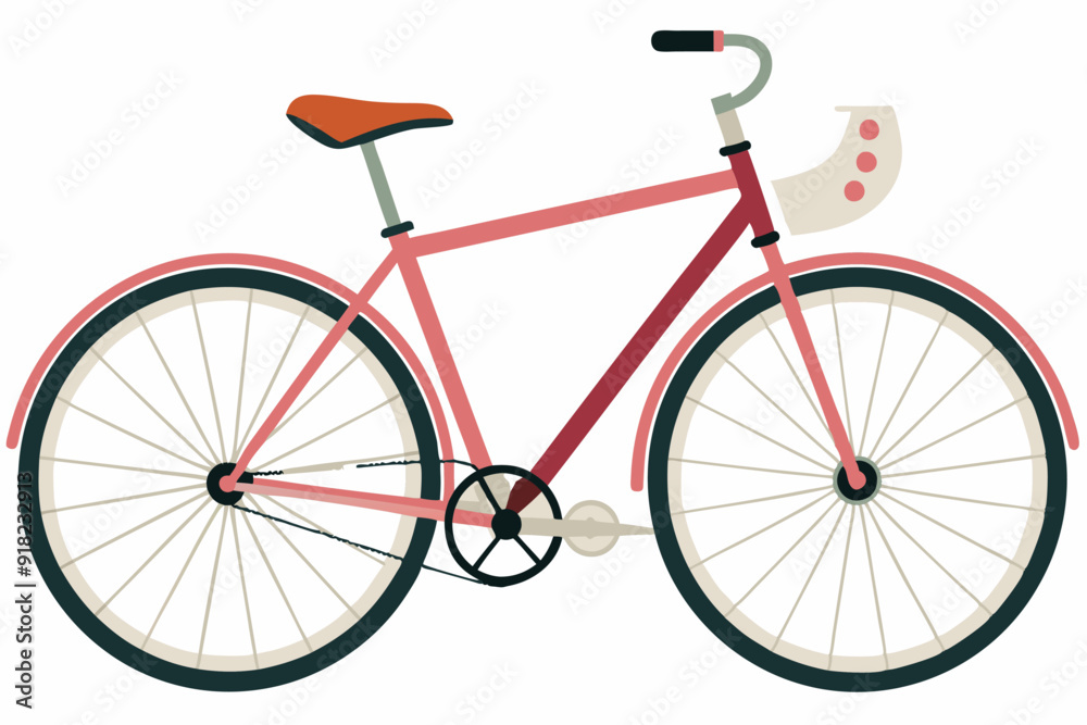 Pink bicycle with brown saddle and black wheels