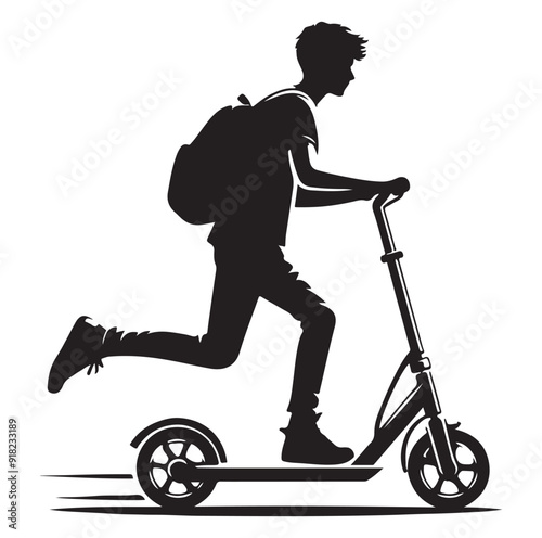 Two wheeled vehicles and riders icon, black color silhouette, white background.
