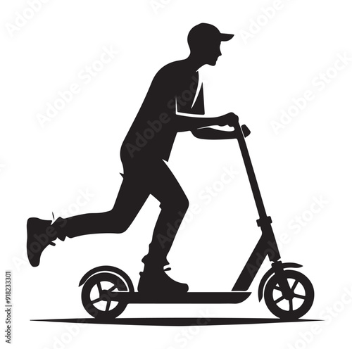 Two wheeled vehicles and riders icon, black color silhouette, white background.