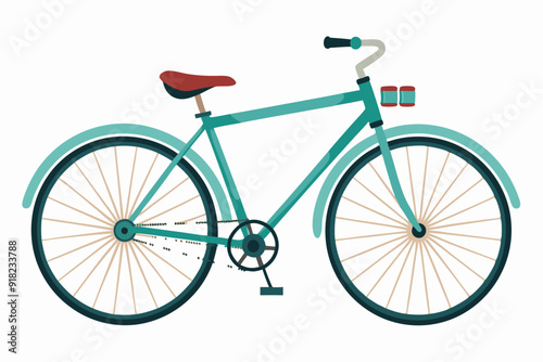 Teal Bicycle with Red Saddle and Two Canisters