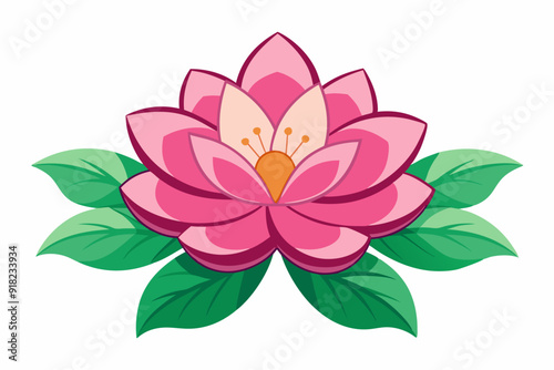 Pink Lotus Flower with Green Leaves