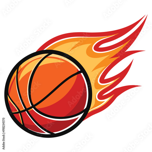 Flaming basketball ball on fire.