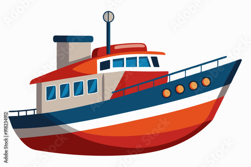 Red and Blue Cartoon Boat with a Chimney