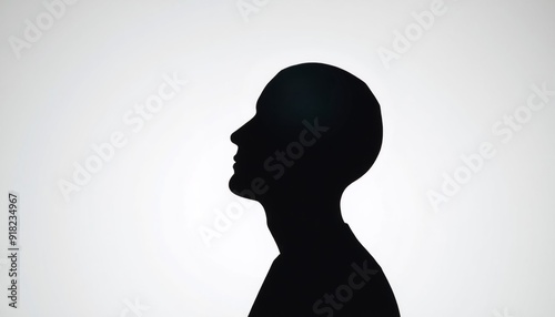 silhouette head filled with glowing light a lightbulb rising prominently casting gentle shadows set against a stark white background symbolizing enlightenment and the gener photo