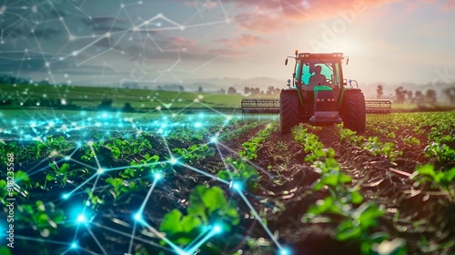 the concept of processing the cultivation of an agricultural field with automated on artificial intelligence. technologies of the future in agriculture photo