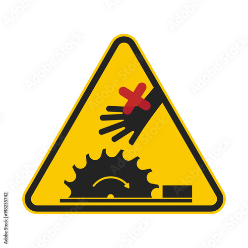 Isolated yellow triangle sign caution sharp rotation blade, industrial machine safety sign 
