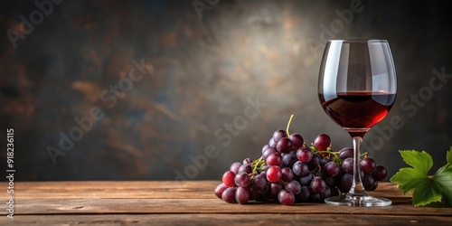 Glass of red wine with grapes on table, wine, glass, drink, alcohol, grapes, fruit, red, beverage, refreshment, table, background