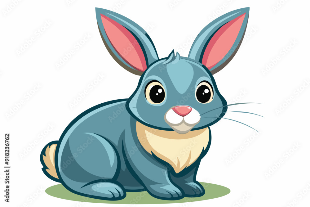 Cartoon illustration of a cute blue rabbit sitting on a green patch Cartoon illustration of a cute blue rabbit sitting on a green patch
