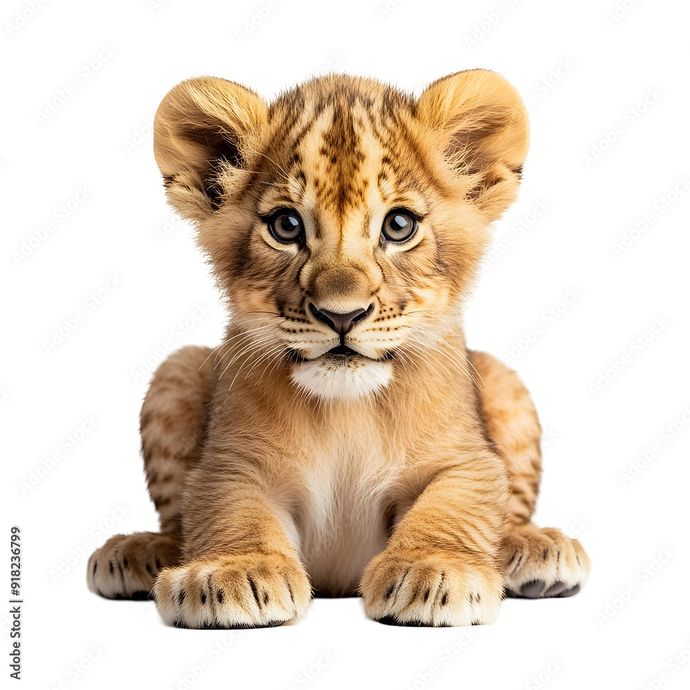 Adorable Lion Cub in Detailed Close-Up Portrait on white transparent background png Adorable Lion Cub in Detailed Close-Up Portrait on white transparent background png