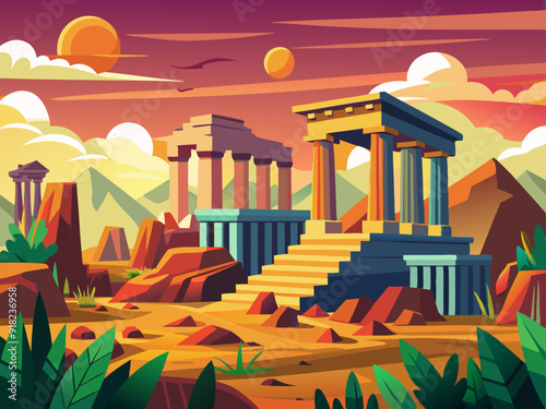 Ancient ruins, illustration, background, art