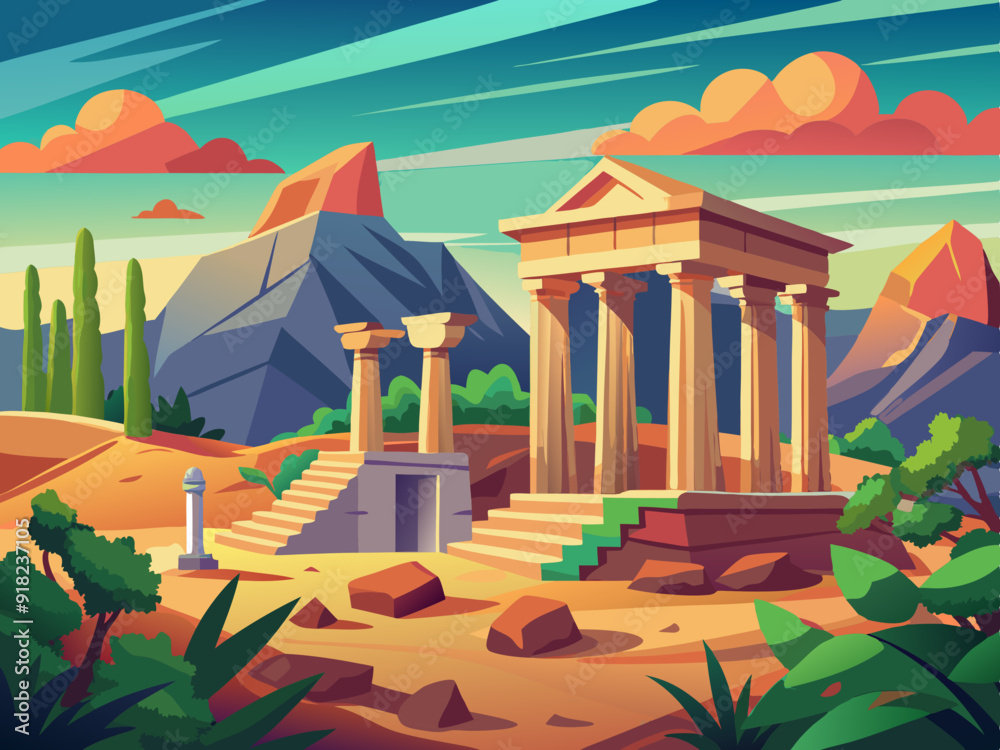 Ancient ruins, illustration, background, art Ancient ruins, illustration, background, art