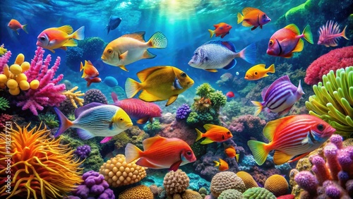 Colorful tropical fish swimming in a vibrant underwater ecosystem , tropical, sea, underwater, fishes, colorful