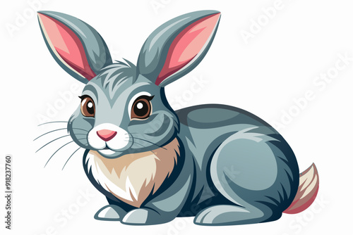 Cartoon illustration of a gray rabbit with pink ears