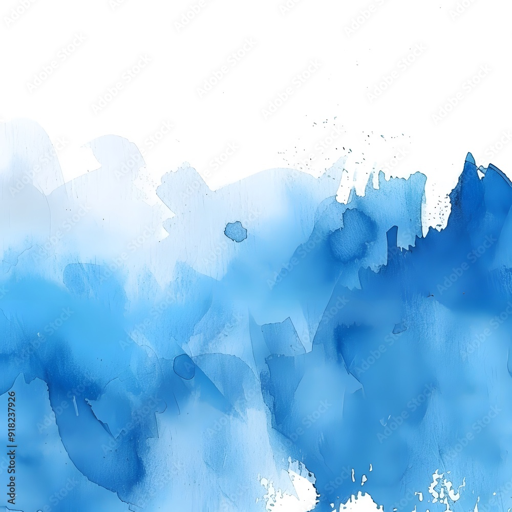 Fototapeta premium Abstract blue watercolor background with white space for text. Blue and white watercolor painting background, abstract brushstrokes of paint in the water color 