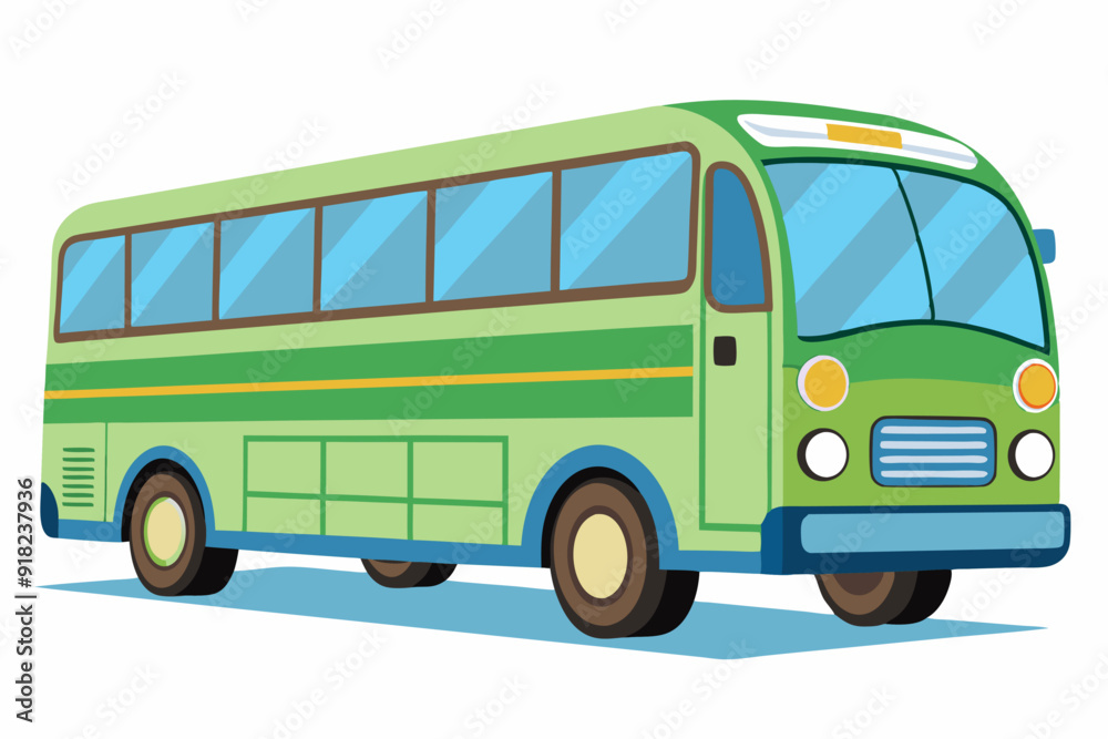 Green and Blue Bus with Yellow Stripes and a Light Green and Blue Bus with Yellow Stripes and a Light