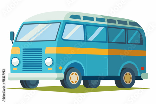 Blue Retro Van with Yellow Stripe and White Roof