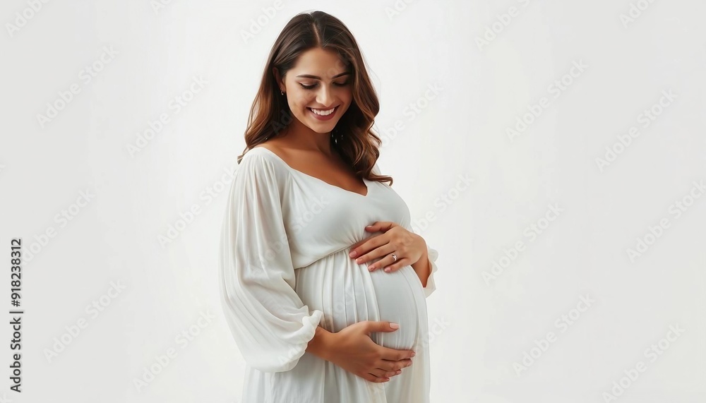 A joyful pregnant woman in a white dress cradles her belly, smiling warmly. Against a bright background, the scene exudes warmth and serenity with space for text.
A joyful pregnant woman in a white dress cradles her belly, smiling warmly. Against a bright background, the scene exudes warmth and serenity with space for text.
