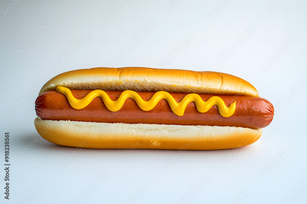 Hot dog with ketchup and mustard on white Hot dog with ketchup and mustard on white