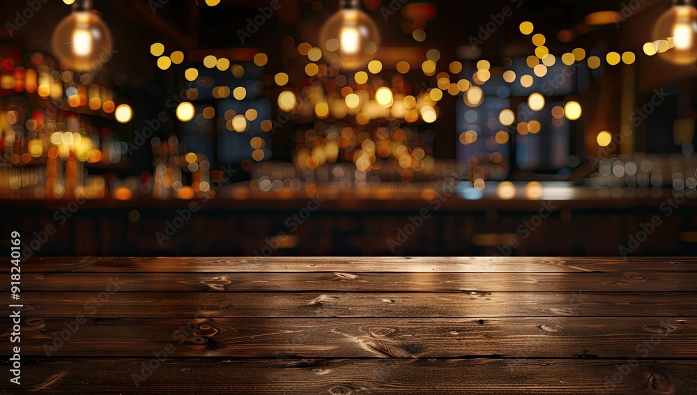 A bar with a wooden counter and a table with a few glasses on it A bar with a wooden counter and a table with a few glasses on it