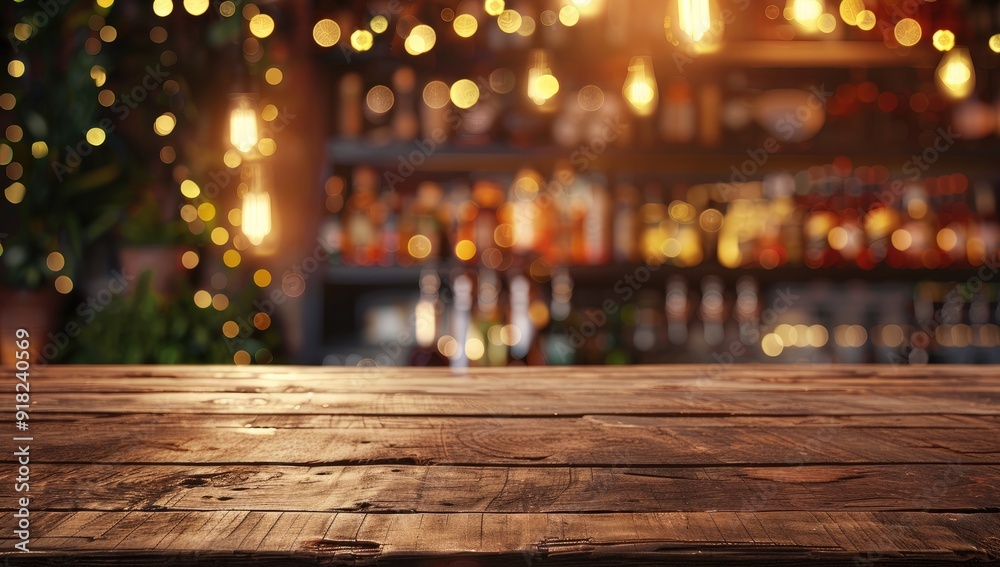 A wooden bar counter with a Christmas tree in the background A wooden bar counter with a Christmas tree in the background