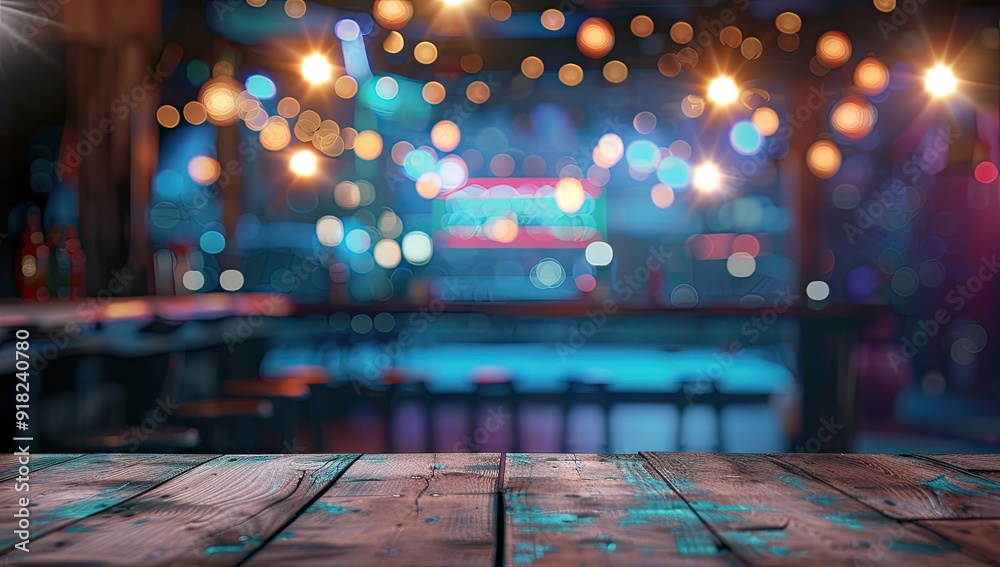 A blurry image of a bar with a wooden table and chairs A blurry image of a bar with a wooden table and chairs